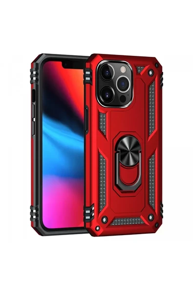 Newface Apple iPhone 13 Pro Kılıf Sofya Yüzüklü Silikon Kapak - Kırmızı ürün görseli 1