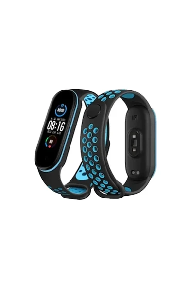 Newface Xiaomi Mi Band 6 Spor Delikli Kordon - Siyah-Mavi ürün görseli 1