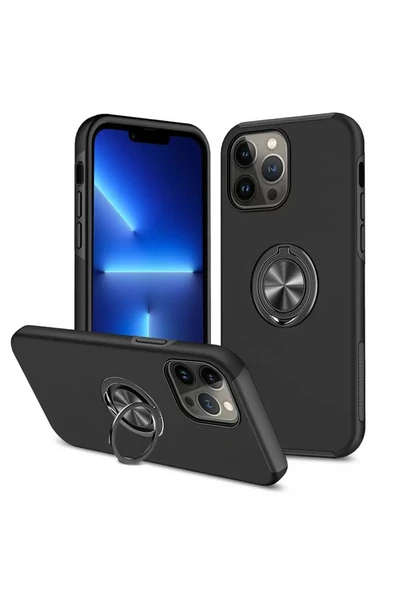 Newface Apple iPhone 13 Pro Max Kılıf Elit Yüzüklü Kapak - Siyah ürün görseli 1