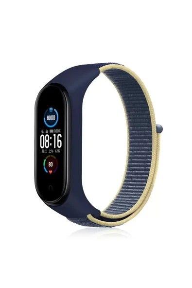 Newface Xiaomi Mi Band 4 Hasırlı Cırtcırtlı Kordon - Sarı-Lacivert ürün görseli 1