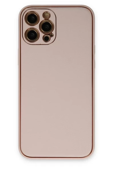 Newface Apple iPhone 12 Pro Max Kılıf Coco Deri Silikon Kapak - Pudra ürün görseli 1