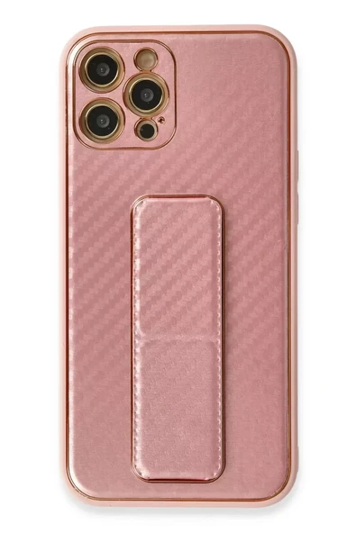 Newface Apple iPhone 12 Pro Kılıf Coco Karbon Standlı Kapak - Pembe ürün görseli 1