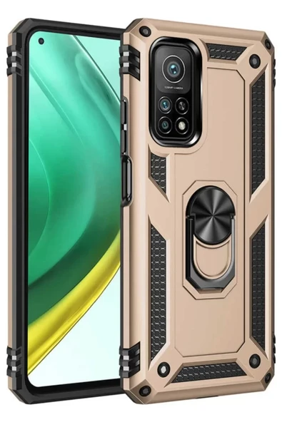 Newface Xiaomi Mi 10T Pro Kılıf Sofya Yüzüklü Silikon Kapak - Gold ürün görseli 1