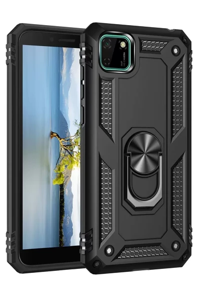 Newface Huawei Y5P Kılıf Sofya Yüzüklü Silikon Kapak - Siyah ürün görseli 1