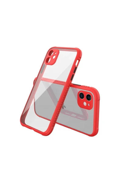 Newface Apple iPhone 12 Mini Kılıf Miami Şeffaf Silikon - Kırmızı ürün görseli 1