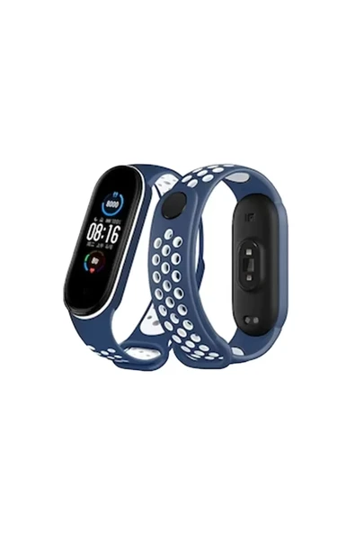 Newface Xiaomi Mi Band 6 Spor Delikli Kordon - Lacivert-Beyaz ürün görseli 1