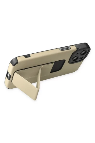 Newface Apple iPhone 14 Plus Kılıf Mega Standlı Silikon - Gold - Resim 3