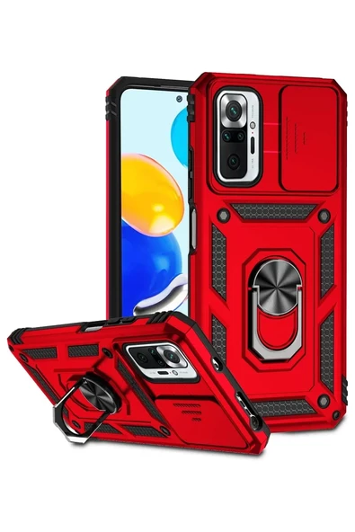 Newface Xiaomi Redmi Note 10 Pro Kılıf Pars Lens Yüzüklü Silikon - Kırmızı ürün görseli 1