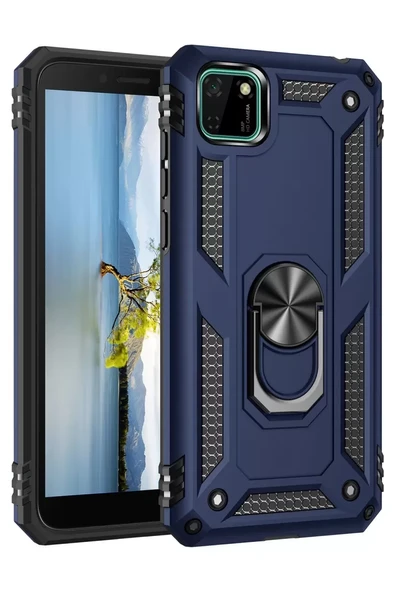 Newface Huawei Y5P Kılıf Sofya Yüzüklü Silikon Kapak - Lacivert ürün görseli 1