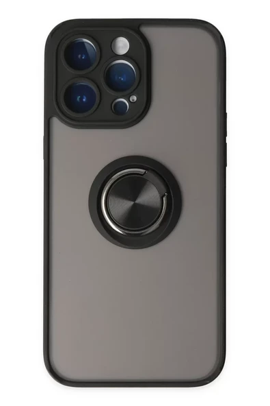 Newface Apple iPhone 14 Pro Max Kılıf Montreal Yüzüklü Silikon Kapak - Siyah ürün görseli 1