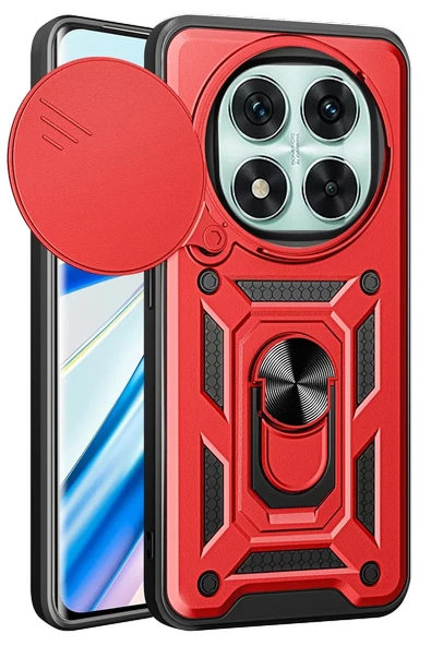 Newface Xiaomi Redmi Note 14 Pro 4G Kılıf Pars Lens Yüzüklü Silikon - Kırmızı ürün görseli 1