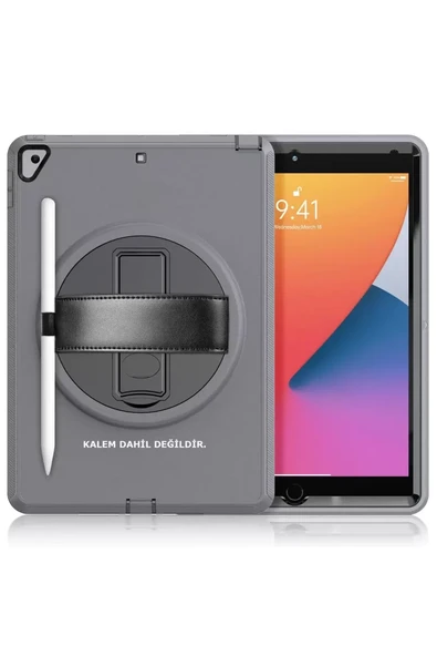 Newface Apple iPad 10.2 (7.nesil) Kılıf Hand Strap Tablet Kılıfı - Gri ürün görseli 1