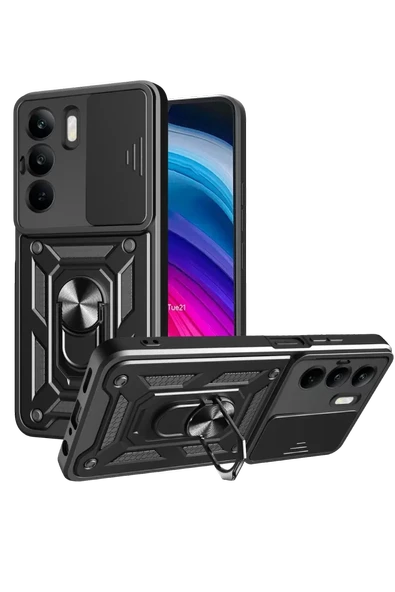 Newface Realme C75 4G Kılıf Pars Lens Yüzüklü Silikon - Siyah ürün görseli 1