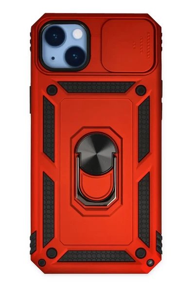 Newface Apple iPhone 14 Plus Kılıf Pars Lens Yüzüklü Silikon - Kırmızı ürün görseli 1