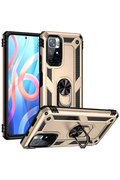 Newface Xiaomi Redmi Note 11T Kılıf Sofya Yüzüklü Silikon Kapak - Gold ürün görseli 1