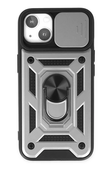 Newface Apple iPhone 14 Kılıf Pars Lens Yüzüklü Silikon - Gümüş ürün görseli 1