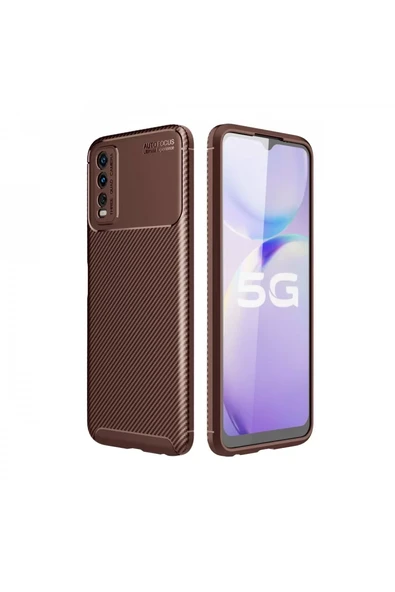 Newface Vivo Y11S Kılıf Auto Focus Karbon Kapak - Kahverengi ürün görseli 1