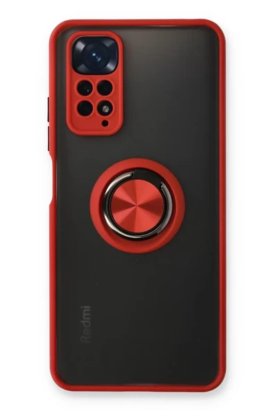 Newface Xiaomi Redmi Note 11 Kılıf Montreal Yüzüklü Silikon Kapak - Kırmızı ürün görseli 1