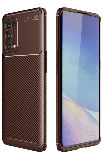 Newface Oppo Reno 5 Pro Kılıf Auto Focus Karbon Kapak - Kahverengi ürün görseli 1