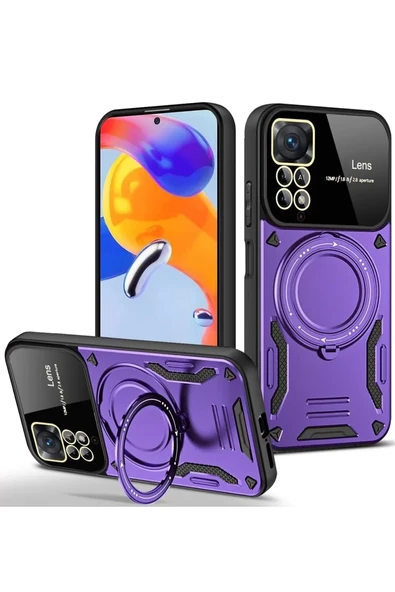 Newface Xiaomi Redmi Note 11 Pro Kılıf Joy Lens Standlı Kapak - Mor ürün görseli 1
