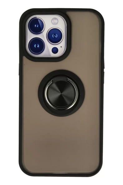 Newface Apple iPhone 15 Pro Max Kılıf Montreal Yüzüklü Silikon Kapak - Siyah ürün görseli 1