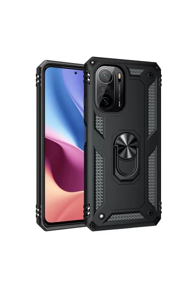 Newface Xiaomi Poco F3 Kılıf Sofya Yüzüklü Silikon Kapak - Siyah ürün görseli 1