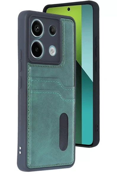 Newface Xiaomi Redmi Note 13 Pro 5G Kılıf Sara Kartvizitli Deri Kılıf - Koyu Yeşil ürün görseli 1