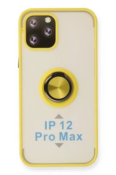 Newface Apple iPhone 12 Pro Max Kılıf Montreal Yüzüklü Silikon Kapak - Sarı ürün görseli 1