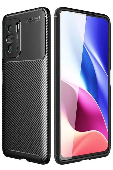 Newface Xiaomi Poco F3 Kılıf Auto Focus Karbon Kapak - Siyah ürün görseli 1