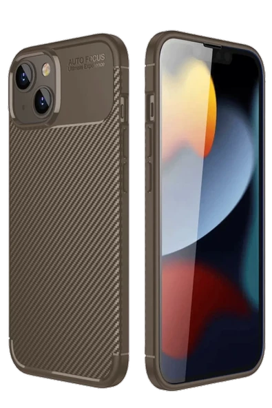 Newface Apple iPhone 14 Kılıf Auto Focus Karbon Kapak - Kahverengi ürün görseli 1