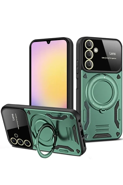 Newface Samsung Galaxy A16 5G Kılıf Joy Lens Standlı Kapak - Koyu Yeşil ürün görseli 1