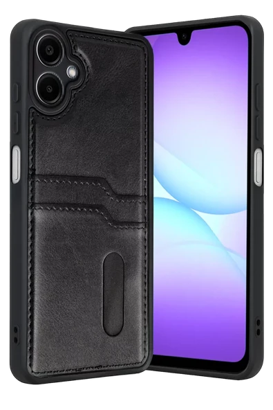 Newface Samsung Galaxy A07 4G Sara Kartvizitli Deri Kılıf - Siyah ürün görseli 1