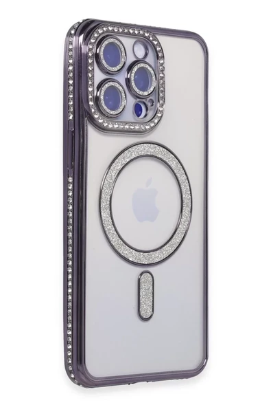 Newface Apple iPhone 15 Pro Max Kılıf Joke Simli Magneticsafe Kılıf - Derin Mor ürün görseli 1