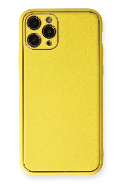 Newface Apple iPhone 11 Pro Kılıf Coco Deri Silikon Kapak - Sarı ürün görseli 1