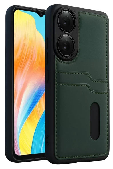 Newface Oppo A38 Sara Kartvizitli Deri Kılıf - Yeşil ürün görseli 1