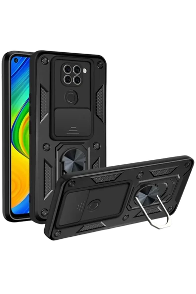 Newface Xiaomi Redmi Note 9 4G Kılıf Pars Lens Yüzüklü Silikon - Siyah ürün görseli 1