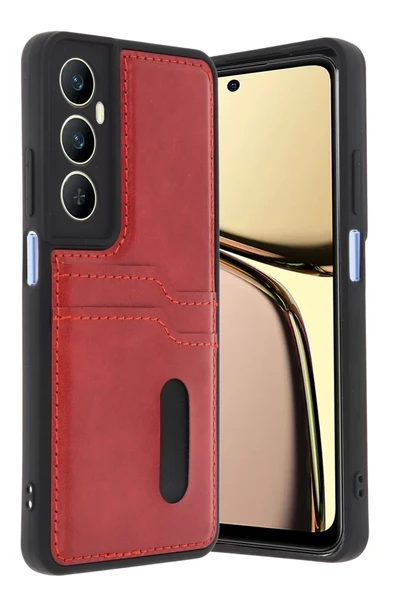 Newface Realme C65 Sara Kartvizitli Deri Kılıf - Kırmızı ürün görseli 1