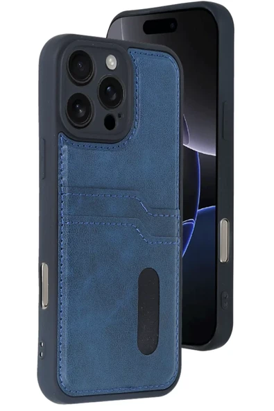 Newface Apple iPhone 16 Pro Kılıf Sara Kartvizitli Deri Kılıf - Lacivert ürün görseli 1