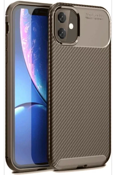 Newface Apple iPhone 11 Kılıf Auto Focus Karbon Kapak - Kahverengi ürün görseli 1
