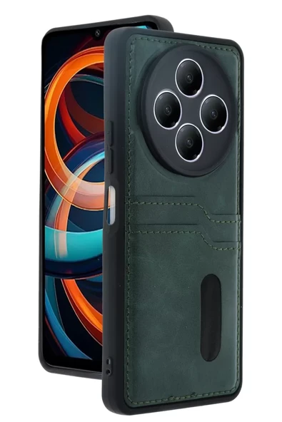 Newface Xiaomi Redmi 14C Kılıf Sara Kartvizitli Deri Kılıf - Koyu Yeşil ürün görseli 1