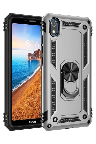Newface Xiaomi Redmi 7A Kılıf Sofya Yüzüklü Silikon Kapak - Gümüş ürün görseli 1