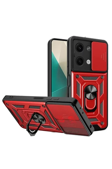 Newface Xiaomi Poco X6 Kılıf Pars Lens Yüzüklü Silikon - Kırmızı ürün görseli 1