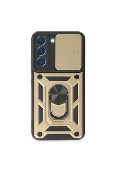 Newface Samsung Galaxy S23 Kılıf Pars Lens Yüzüklü Silikon - Gold ürün görseli 1