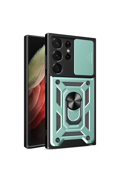 Newface Samsung Galaxy S23 Ultra Kılıf Pars Lens Yüzüklü Silikon - Yeşil ürün görseli 1