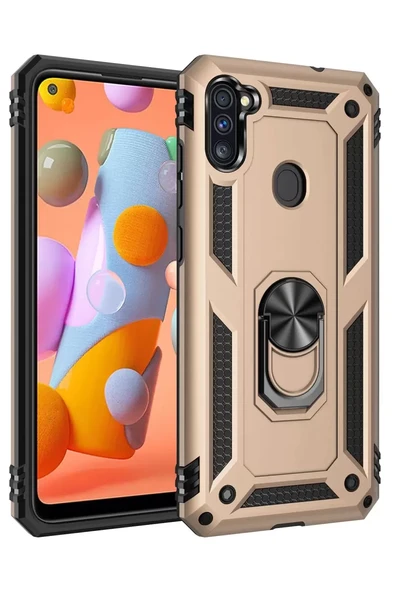 Newface Samsung Galaxy A11 Kılıf Sofya Yüzüklü Silikon Kapak - Gold ürün görseli 1
