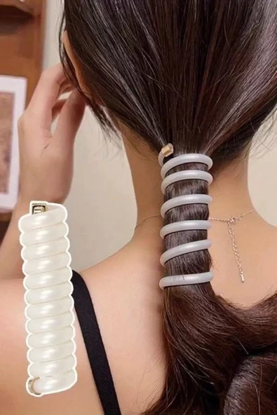 Caş Dekorasyon Beyaz Renk 2´li Yaylı Spiral Toka ürün görseli 1