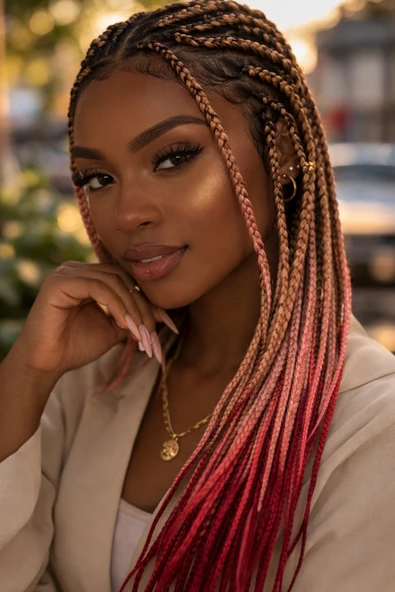 Caş Dekorasyon Sarı Pembe İki Renk Ombreli Afrika Örgüsü Box Braid Sentetik Saç 60cm 100gr ürün görseli 1