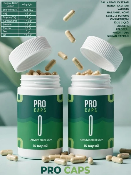 2 Kutu Takviye Edici Gıda Pro Caps 15’li Procaps Bitkisel Besin Kapsülü ürün görseli 1