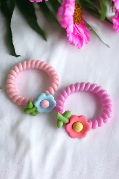 Caş Dekorasyon Pembe Renk 2 li Çiçekli Helezon Toka ürün görseli 1