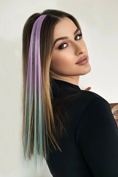 Caş Dekorasyon Lila  Turkuaz Ombre Çıt Çıt Yan Postiş 50 cm ürün görseli 1